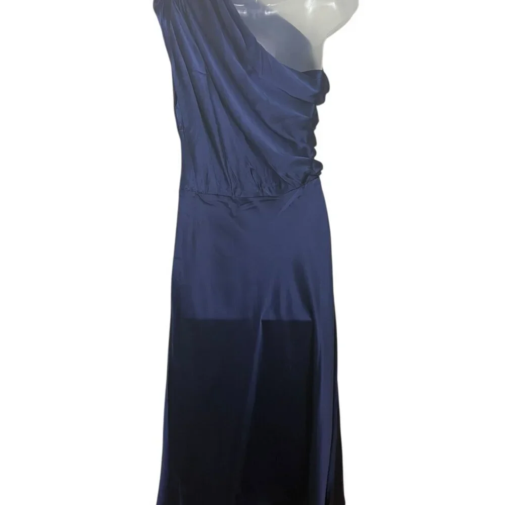 Amanda Uprichard Dupree Silk One Shoulder Midi Dress Blue M NWT